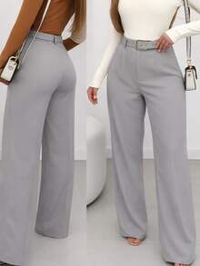 Tailored Wide-Leg Trousers With Belt - Fashion - Xám - Xem 1