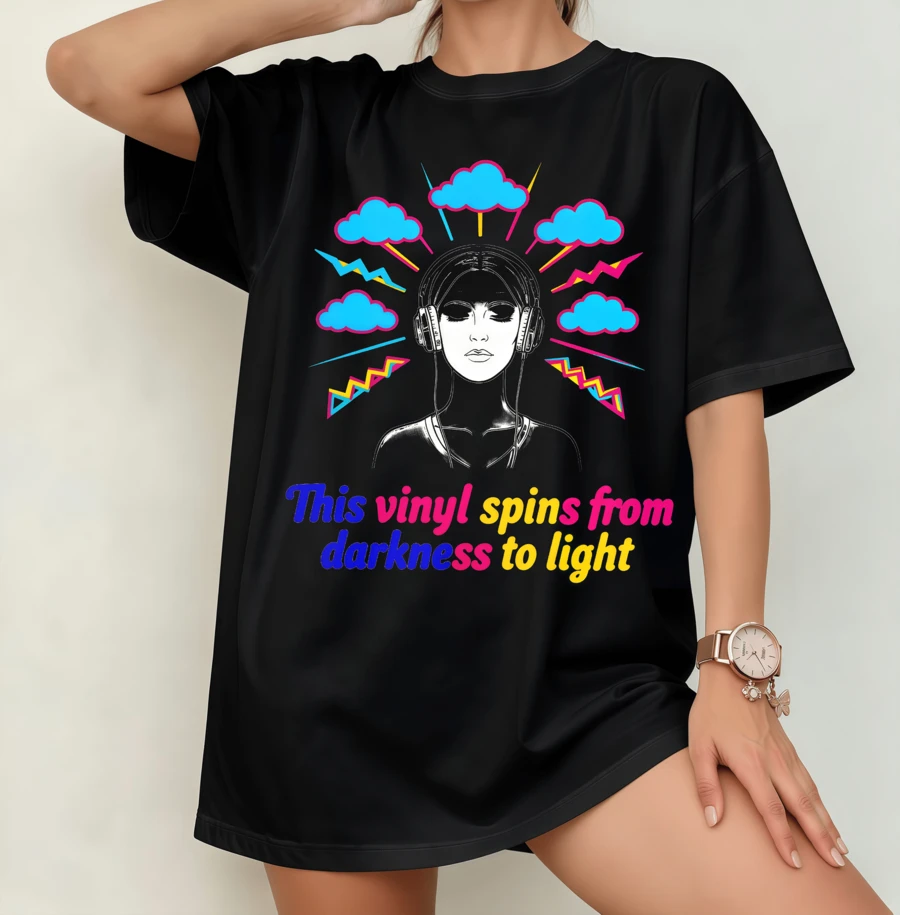 BillieEilis Vinyl Quote Graphic T-Shirt | Gender-Neutral Oversized Music Fan Shirt Black - Black - View 1
