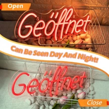 Letrero de neón, letrero LED de "Abierto" para negocios, luz de neón con letras en alemán alimentada por USB, decoración de pared para cafetería, bar, restaurante, tienda y escaparate, decoración estética para fachada - rojo - Ver 11