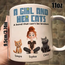 Uma Garota e Seus Gatos - Caneca Personalizada, Presente para Filha, Caneca com Retrato Personalizado de Animal de Estimação, Presente para o Dia das Mães, Caneca Personalizada com Foto de Cachorro ou Gato, Presente Único para Amantes de Animais de Estimação e Mães de Cachorros/Gatos, Caneca de Café Personalizada com Cachorro Gato, Caneca de Mãe de Cachorro, Presente para Amante de Animais de Estimação, Caneca de Fotos Personalizadas de 11oz, Nomes, Texto, Adequada para Beber em Todas as Estações, Presentes para Namorado, Namorada, Melhor Amigo. - Caneca para animais de estimação com nome em C - Visão 2