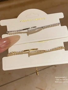 1 chiếc vòng tay đính đá Zirconia, trang sức đeo tay đơn giản, cao cấp, hình học, có thể điều chỉnh kích thước, phù hợp với người đi làm. - Vòng tay đinh - Xem 3