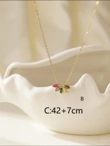1 chiếc vòng cổ mặt dây chuyền hình tròn Zirconia bằng đồng và nơ, quà tặng hàng ngày và hẹn hò cho phụ nữ - Vàng - Xem 5