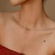 1 chiếc vòng cổ mặt dây chuyền hình tròn Zirconia bằng đồng và nơ, quà tặng hàng ngày và hẹn hò cho phụ nữ - Vàng - Xem 4