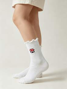 1/5 Pairs Cute Cartoon Pattern Frilled Mid-Calf Socks, Versatile For Spring And Summer - Multicolor - View 10