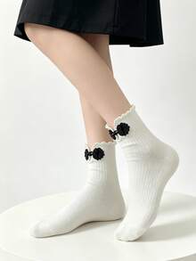 1/2 Pairs Chinese Style Cheongsam Button Ruffled Lolita Mid-Calf Socks, Spring/Summer - Multicolor - View 1