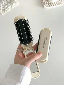 X Milania 1pc Foldable Comb - Cream Color, Portable With Built-In Mirror,Hair Brush,Comb,Hair Tools,Hair Products And Accessories For Barber Salon Beauty Travel Essentials,Back To School,Travel Holiday Essentials,Hair Accessories For Women - Black and White - View 3