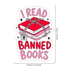 1PC Book Lover Vinyl Sticker, Waterproof Durable Red And Pink Book Stack Decal With Chain And Lock Illustration For Laptop, Water Bottle, Notebook, Journal, Phone Case, Luggage, Planner Cover, Library Cart Decor, Reading Theme Gift And Cute Literacy Style - S2018 - View 2
