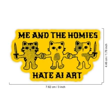 1PC Human Art Cat Vinyl Sticker, Waterproof Cute Sword Cats Decal With Yellow Retro Poster Style For Cat Lover, Artist, Laptop, Water Bottle, Notebook, Journal, Phone Case, Luggage Decor - S2058 - View 2