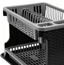 HOMYGO-Escurreplatos Gris 2 Niveles 28x30x44cm, Escurridor de Platos con Bandeja de Drenaje, Organizador de Vajilla para Cocina, Resistente y Duradero - Gris - Ver 5