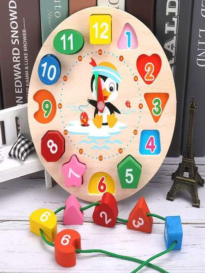 1pc Digital Clock Toy, Educational Beaded Puzzle For Kids, Early Learning Shape & Color Recognition, Montessori Toy, Random Color String, Parent-Child Interactive Game Toy, Suitable For Preschoolers, School, Students, Stationery, School Supplies, Valentine's Day, Wedding, Birthday, Back To School Season