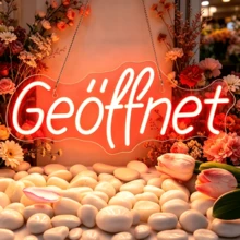 Letrero de neón, letrero LED de "Abierto" para negocios, luz de neón con letras en alemán alimentada por USB, decoración de pared para cafetería, bar, restaurante, tienda y escaparate, decoración estética para fachada - rojo - Ver 4