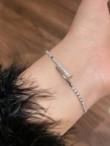 1 chiếc vòng tay đính đá Zirconia, trang sức đeo tay đơn giản, cao cấp, hình học, có thể điều chỉnh kích thước, phù hợp với người đi làm. - Vòng tay đinh - Xem 4