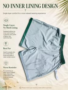 Men's Summer Quick-Dry Single-Layer Unlined Beach Shorts, Holiday Casual Outdoor Coconut Tree Gradient 3D Digital Print Pattern, Fashionable Casual Daily Elastic Drawstring Waist Shorts - Green - View 5