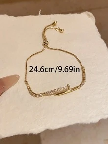 1 chiếc vòng tay đính đá Zirconia, trang sức đeo tay đơn giản, cao cấp, hình học, có thể điều chỉnh kích thước, phù hợp với người đi làm. - Vòng tay đinh - Xem 5