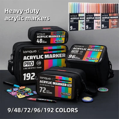 Bộ 9 bút vẽ màu acrylic tự động điều chỉnh mực 9/48/72/96 màu, hộp đựng nhiều lớp kiểu túi xách (có đế), mực được nâng cấp, có thể xếp chồng, độ phủ màu tăng 60%, thích hợp cho giấy bìa đen, bút vẽ màu acrylic dùng cho vẽ trên đá, gốm sứ, gỗ, vải bố, thủy tinh, đá, vải, làm thiệp, DIY và đồ dùng nghệ thuật.