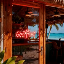 Letrero de neón, letrero LED de "Abierto" para negocios, luz de neón con letras en alemán alimentada por USB, decoración de pared para cafetería, bar, restaurante, tienda y escaparate, decoración estética para fachada - rojo - Ver 10