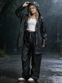 1pc Set Raincoat + Pants Unisex Raincoat And Single Piece Full Body Raincoat. Reusable. Extra Long And Extra Large, Lightweight Material. Suitable For Outdoor Leisure, Hiking, Cycling And Outdoor Activities, Portable Use, Multiple Colors Available - Women's Raincoat - View 8