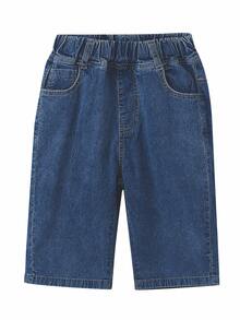 Tween Boy Summer 2024 New Korean Style 3/4 Length Denim Shorts - Dark Wash - View 7