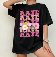 Raye Floral Script Tour Shirt T-Shirt | 2026 European Tour Oversize Fan Shirt Black - Black - View 8