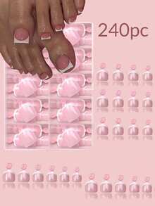 240pcs Square Brown/Pink Short Matte Gradient False Nails, 12 Sizes Included, Short French Style Nail Stickers For Women And Girls Toe Decoration, Adding Romantic Vibe - Mocha Brown - View 6