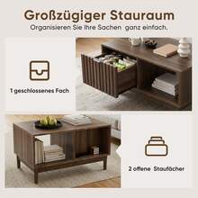 80cm Coffee Table, Mid-Century Modern Style, Living Room Side Table, Grid Structure With One Drawer, Open Shelves And Solid Wood Legs, Walnut Color. - 胡桃木色 - 查看 4
