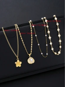 Bộ 4 dây chuyền nữ thời trang tối giản đa năng phong cách Bohemian đính vỏ sò, hoa và ngọc trai giả hình chữ Y, thích hợp cho kỳ nghỉ, hẹn hò, dự tiệc, làm quà tặng và đeo hàng ngày. - Bộ 4 món - Xem 6