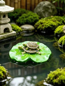 独特的花园装饰，漂浮在荷叶上的迷你池塘花园青蛙摆件，非常适合花园池塘、阳台池塘装饰，适合家庭花园、阳台、庭院装饰，是户外爱好者的绝佳礼物。 - 多款 - 查看 1