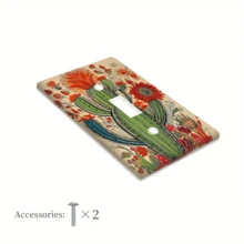 1pc 1-Gang/2-Gang Decorative Power Socket Plate With Succulent Cactus Floral Design, Wall-Mounted Light Switch Socket Cover Suitable For Rustic Bedroom Decor - Multicolor - View 6