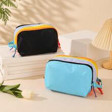 1pc Summer Dopamine Color Block Cosmetic Bag, Large Capacity Portable Toiletry Organizer, High Saturation Color Blocking | Multi-Compartment Storage | Portable Handle | Zipper Closure | Lightweight & Durable, Suitable For Commuting / Vacation / Picnic, Convenient Side Handle For Easy Carrying - Multicolor - View 14