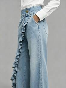 Summer Women'S Casual Irregular Washed Retro Mid-Waist Straight Leg Jeans - Light Blue - View 3