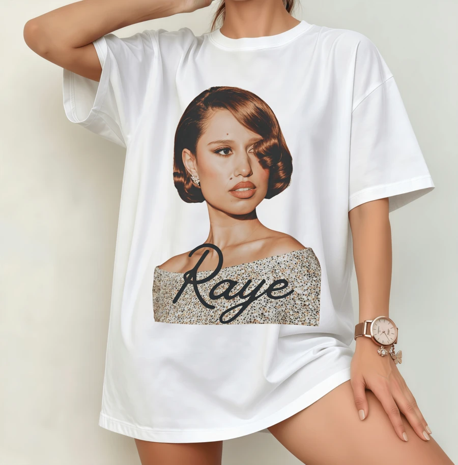 Raye Glamorous Signature Portrait T-Shirt | 2026 European Tour Oversize Fan Shirt White - White - View 1