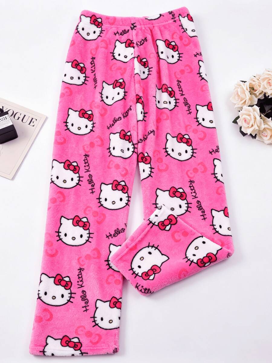 Hello Kitty 1pc Officially Licensed Cute Plush Pajama Pants, Medium Thickness, Suitable For Spring, Autumn And Winter, Soft And Comfortable, Suitable For All Ages, Ideal For Sleeping Or Resting, Also A Perfect Gift For Holidays, Birthdays, Back To School Season, Christmas - Black - View 1