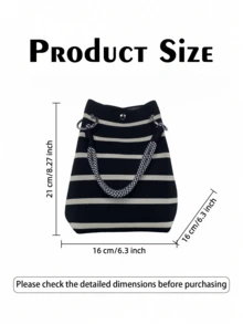 女款黑色條紋針織手提包，甜美女款托特包，黑色手持化妝包，零錢包，夏季沙灘包，度假、返校禮物 - 黑色 - 查看 8