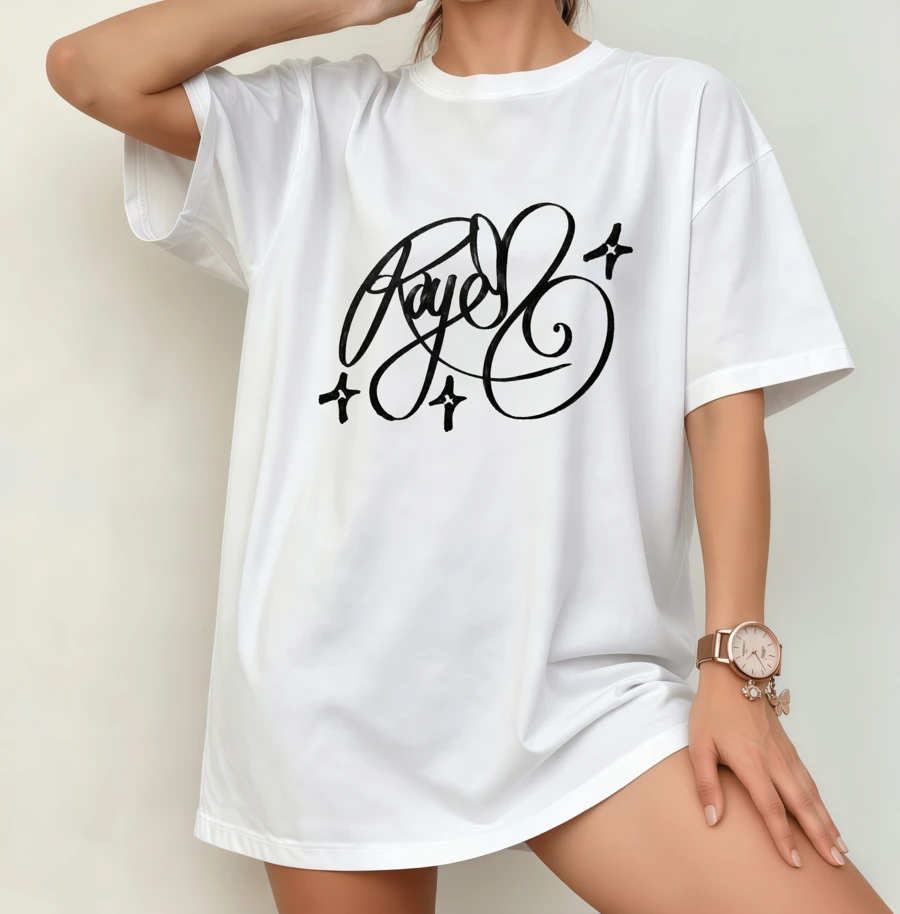 Raye Italic Signature Design T-Shirt | 2026 European Tour Oversize Fan Shirt White - White - View 1