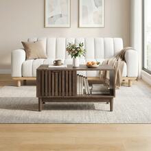 80cm Coffee Table, Mid-Century Modern Style, Living Room Side Table, Grid Structure With One Drawer, Open Shelves And Solid Wood Legs, Walnut Color. - 胡桃木色 - 查看 3