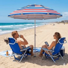 1PC Portable Beach Chair For Adults- Reclining Camping Chair With Headrest& Cup Holder, Lightweight Foldable Design For Backpacking, Ocean Striped Pattern(Heavy Duty) - 彩色 - 查看 8