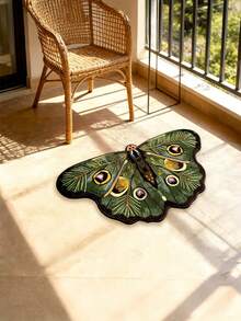 1pc Irregular Retro Green Plants Butterfly Living Room Carpet, European-Style Light Luxury Creative Gradient Design Rugs, Artistic Minimalist Bedroom Bedside Rug/Door Mat For Home Decor,Suitable For Sofa Coffee Table Mat.Outdoor Rug,Outdoor Decor - Green - View 3