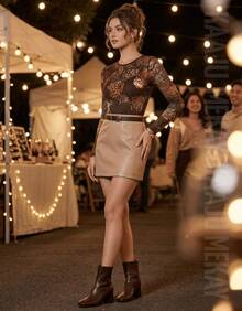Women's Short Skirt, Faux Leather, High Waist, Cutouts, Night Party, Saint John's Day - Beis - Ver 4