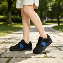 Unisex Urban Rhythm Hip Hop Dance Low-Top Canvas Shoes, Thick-Soled Women's Sturdy Athletic Sneakers, Casual Versatile White Sports Shoes, Suitable For Spring And Summer - Black and Blue - View 2
