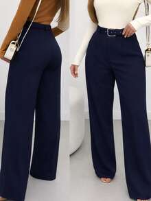 Tailored Wide-Leg Trousers With Belt - Fashion - Màu xanh hải quân - Xem 1