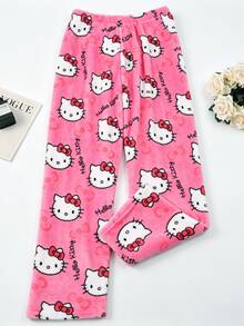 Hello Kitty 1pc Officially Licensed Cute Plush Pajama Pants, Medium Thickness, Suitable For Spring, Autumn And Winter, Soft And Comfortable, Suitable For All Ages, Ideal For Sleeping Or Resting, Also A Perfect Gift For Holidays, Birthdays, Back To School Season, Christmas - Pink - View 2