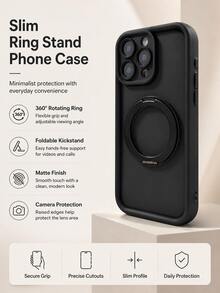 1 ốp lưng điện thoại có vòng xoay từ tính màu đen mờ, tương thích với iPhone 17/16/15/14/13/12/11/Pro MAX/Galaxy/Honor Series, xoay 360°, chống bám vân tay, chất liệu TPU chống sốc. - màu đen - Xem 5
