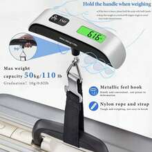Báscula digital de equipaje y pesca de 50 kg; báscula portátil de mano con pantalla LCD retroiluminada y 4 opciones de unidad; diseño antideslizante; adecuada para maletas, mochilas y paquetes - Multicolor - Ver 12