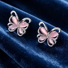 1 par de pendientes de mariposa, dulces y lindos, minimalistas y de lujo, versátiles, adecuados para uso casual de primavera/verano, bodas y fiestas - Rosa Pálido - Ver 1