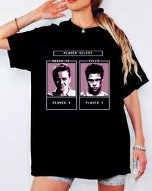 Fight Club "Player Select" Narrator Vs. Tyler T-Shirt, Retro Pixel Print, Unisex Cult Movie Top - Black - View 7