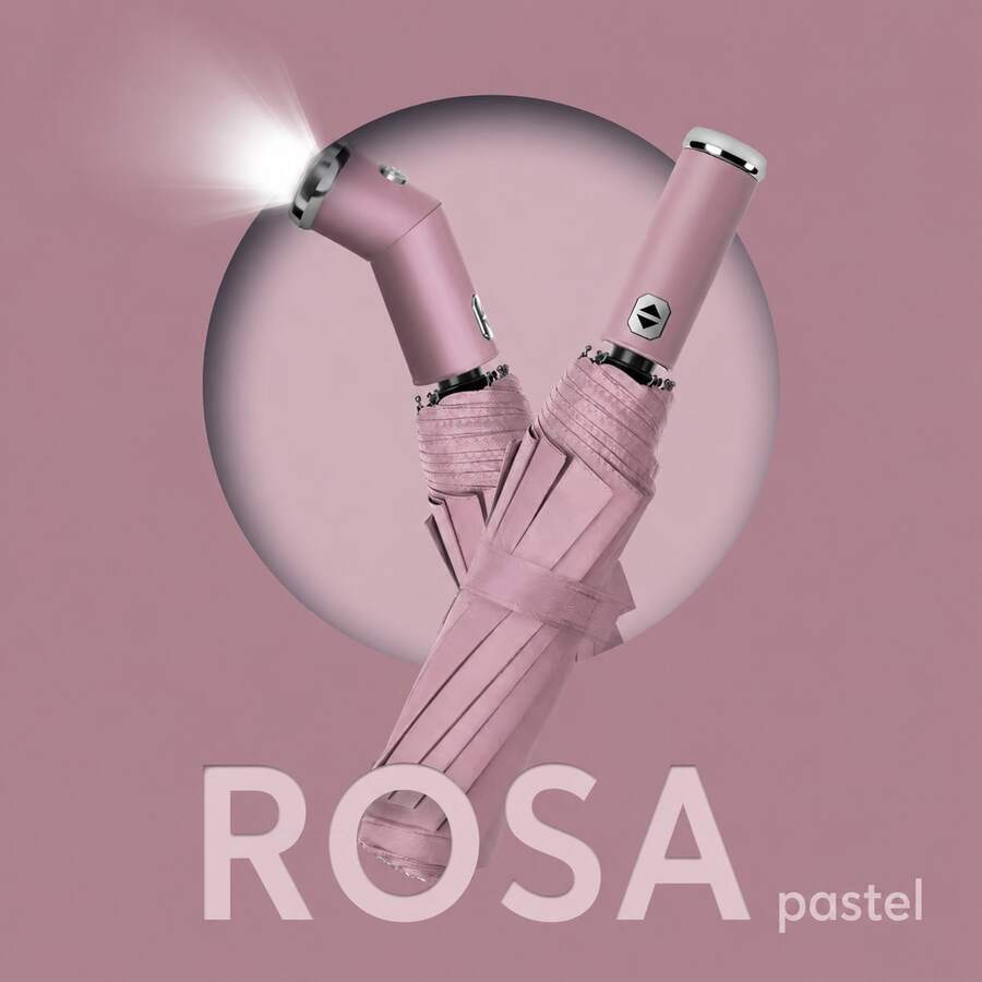 Paraguas Automático con Luz LED y Protección UV, Plegable Antiviento para Sol y Lluvia - Rosa - Ver 1