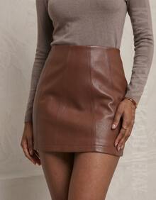 Women's Short Skirt, Faux Leather, High Waist, Cutouts, Night Party, Saint John's Day - 鏽棕色 - 查看 1