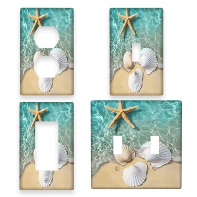 1pc Beach Shell Print Decorative Wall Plate, 1-Hole/2-Hole, Patterned Wall Panel, Switch Cover, Indoor/Outdoor, Bedroom, Kitchen