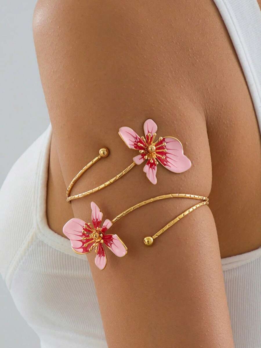 1pc Fashion Vacation Style Ocean Starfish Armband Bracelet, Adjustable Open Design Unique Personalized Bracelet For Women - Pink - View 1