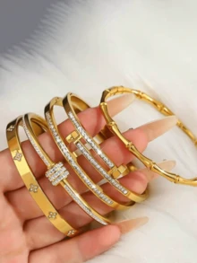 5件套奢华金色不锈钢腰带吊坠套装，时尚夏季饰品，适合女性日常佩戴和馈赠 - 金色3 - 查看 2